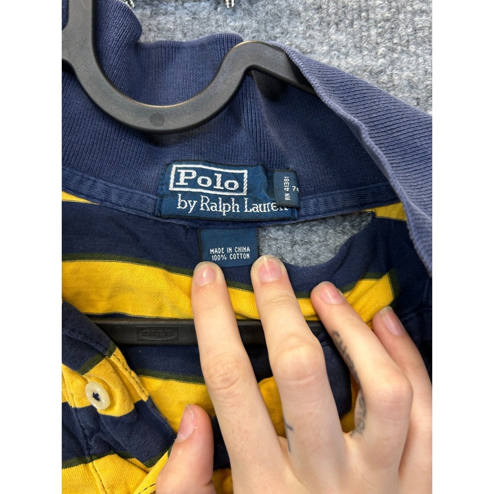 Vintage Polo Ralph Lauren Polo Shirt Men's Yellow Blue Striped Classic Golf - Picture 5 of 7